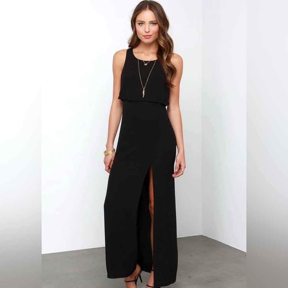 Olive & Oak Prime Time Black Slit Maxi Dress Womens Large